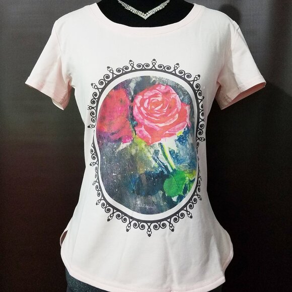 Junior Women’s Lt.Pink Euntique High-Low Scoop Neck Graphic T-Shirt Loungewear - Picture 1 of 3